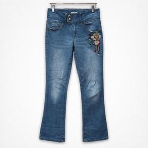 Mudd Y2K Boho Embroidered Bootcut Jeans 16 Floral Stretch Denim Hippie 28x29
